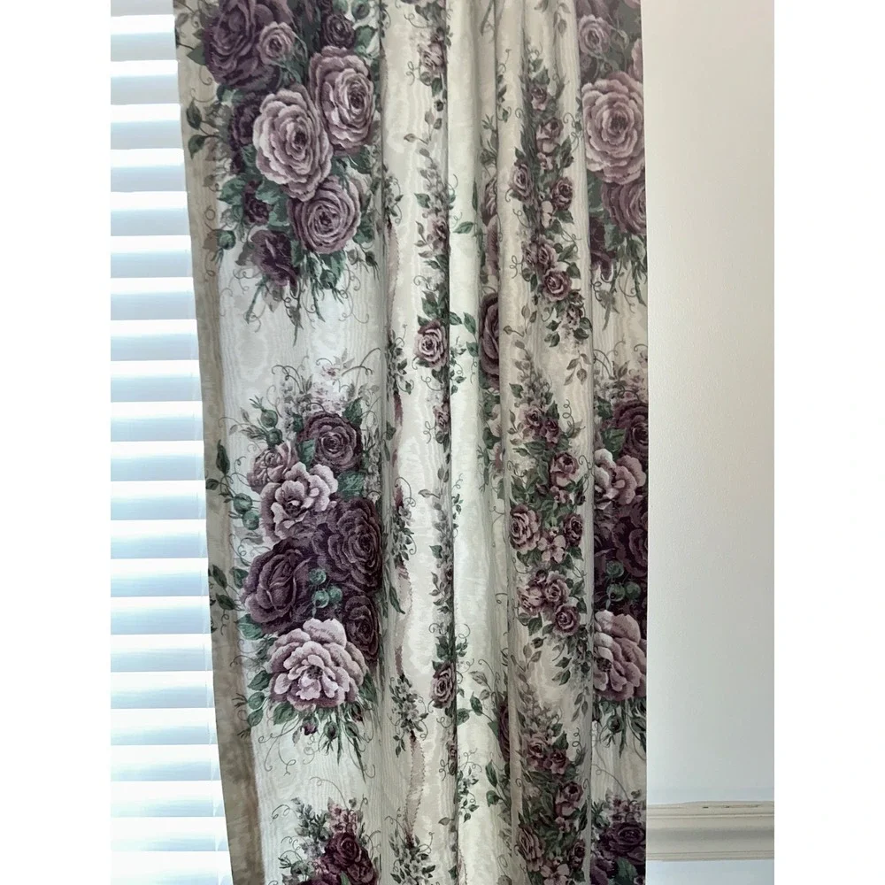 JCPenney Floral Pole Pocket Draperies Purple Rose Lined Curtains Set of 2 Panels